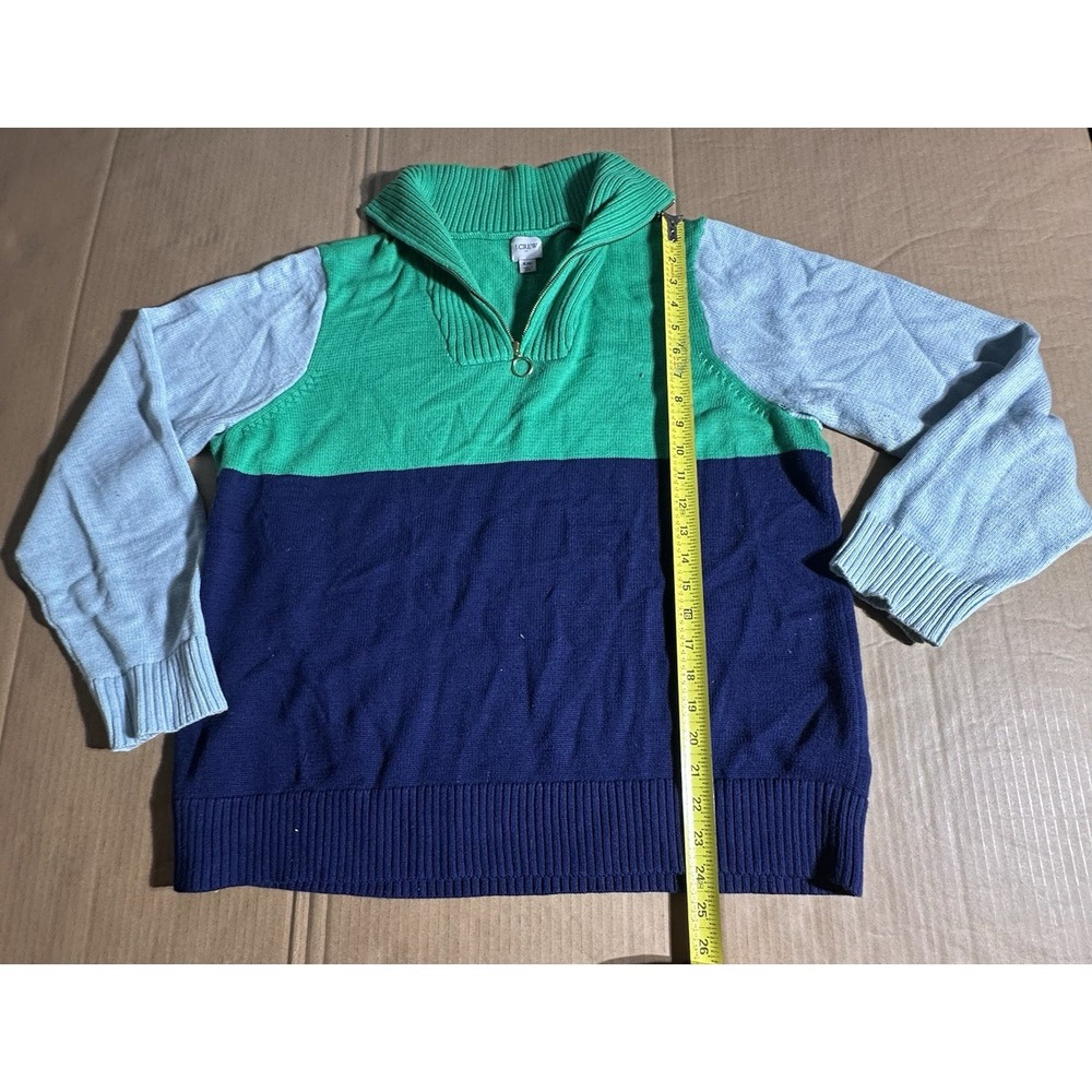 J.Crew Womens Colorblock Quarter Zip Sweater Green Blue Navy Ribbed Knit Small